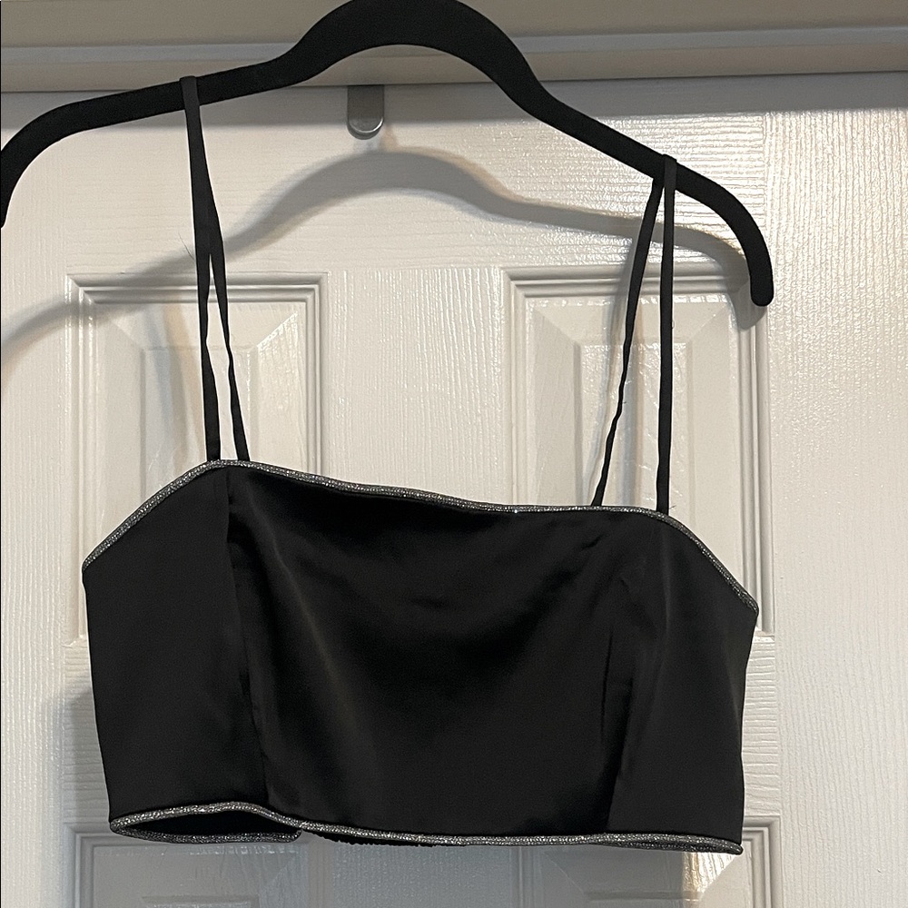 Rachel Zoe Black Satin Top with Metallic Accents